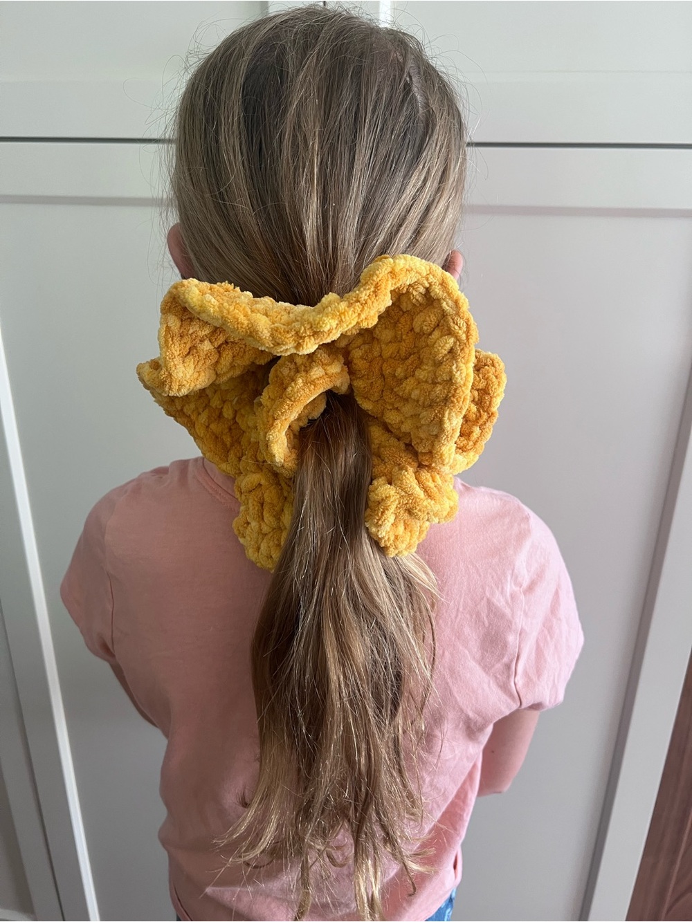 Support 11 year olds small business crochet scrunchie large yellow handmade